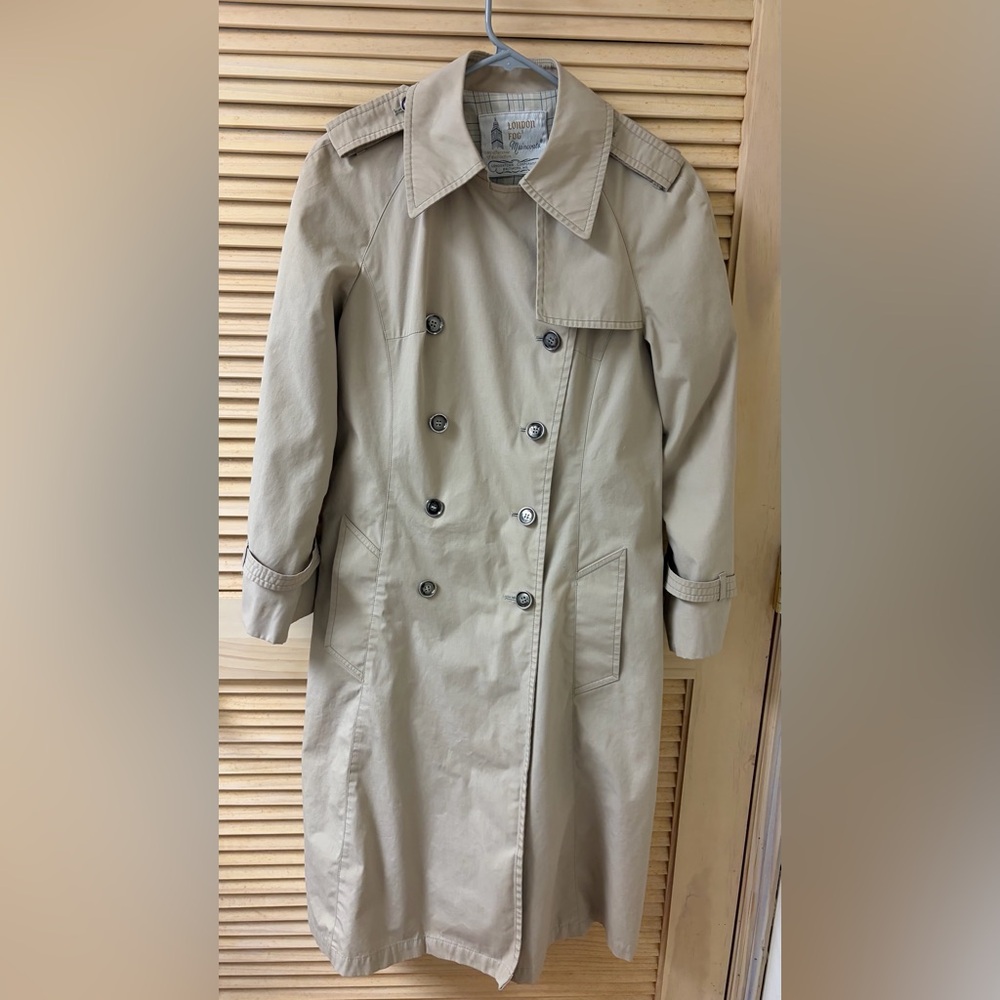 London Fog Vintage Raincoat Khaki Double-Breasted Trench Coat Women’s Size 8